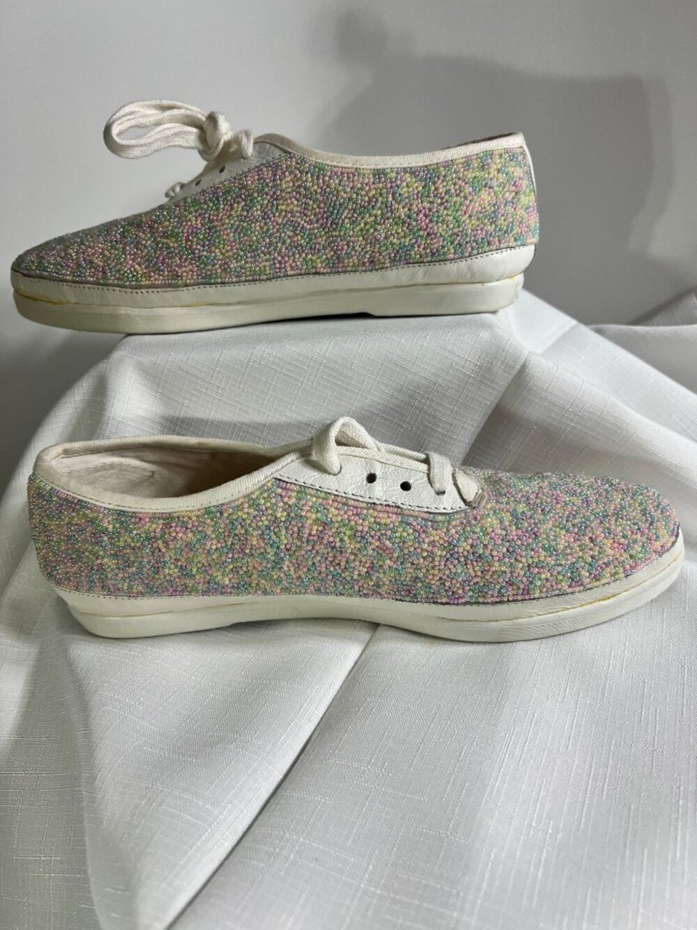 VTG 1989 BEADZ Deadstock Pastel Rainbow Beaded Sneakers Sz 8 - Picture 7 of 12
